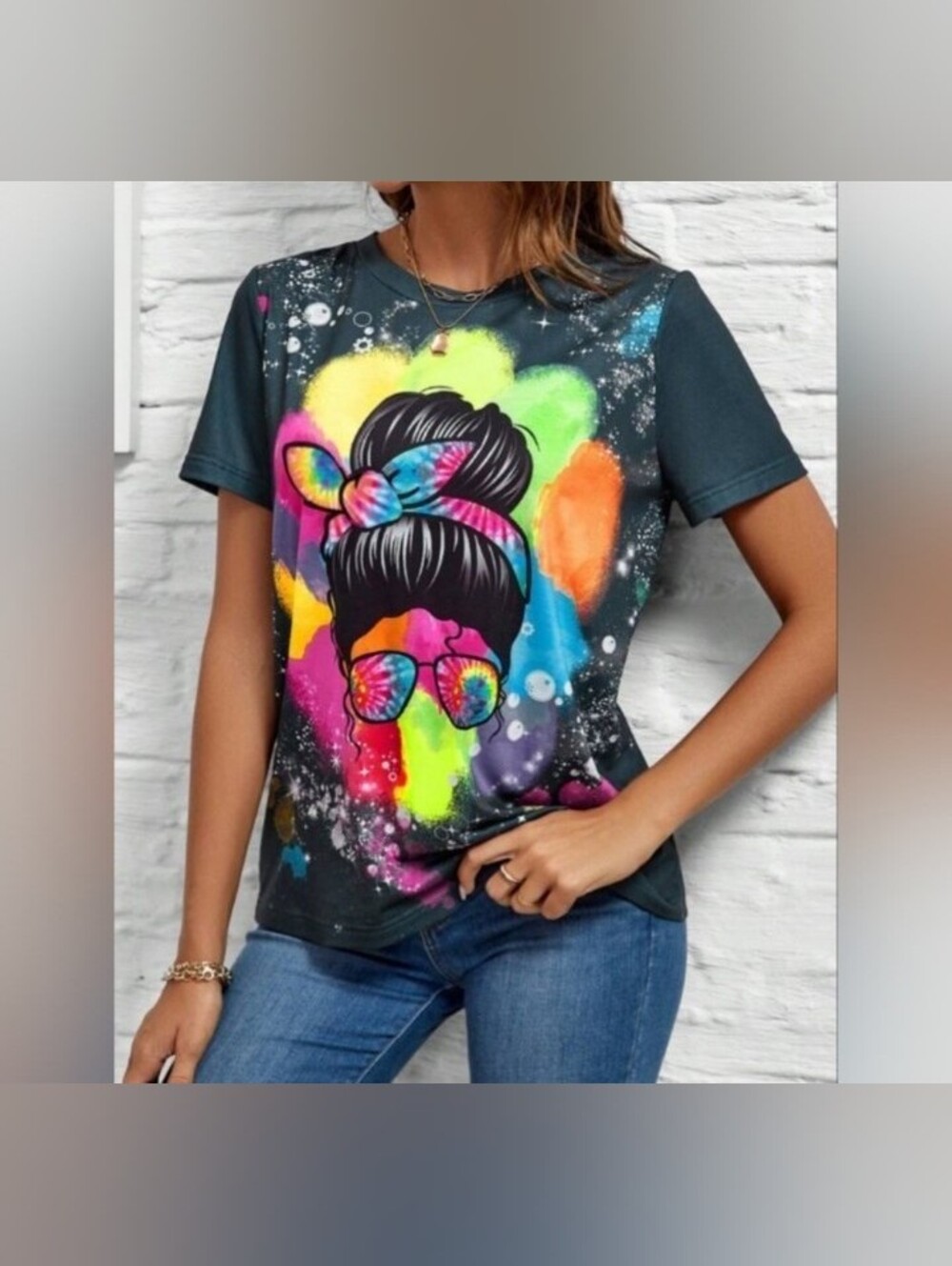 New! Retro Multi Colored Splash Graphic Tee